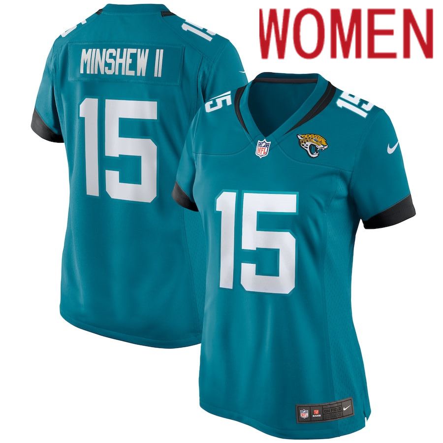 Women Jacksonville Jaguars #15 Gardner Minshew II Nike Green Game NFL Jersey->women nfl jersey->Women Jersey